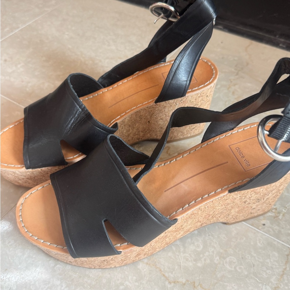 Dolce Vita Black and Tan Platform Sandals